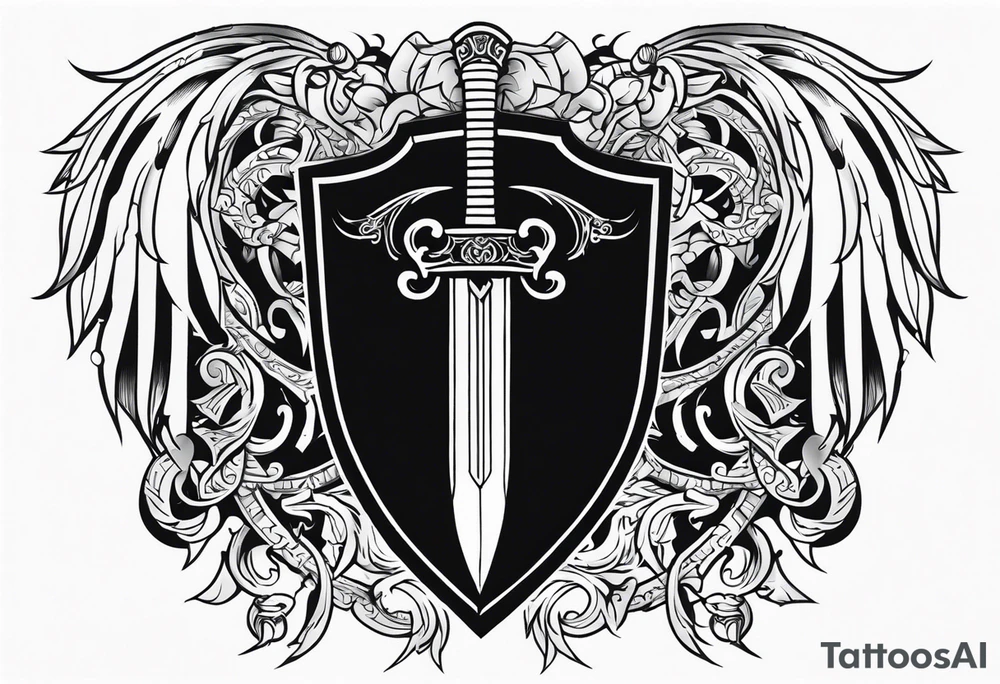 Valhalla sword fire chains shield clouds tattoo idea