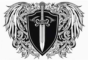 Valhalla sword  fire chains shield clouds tattoo idea