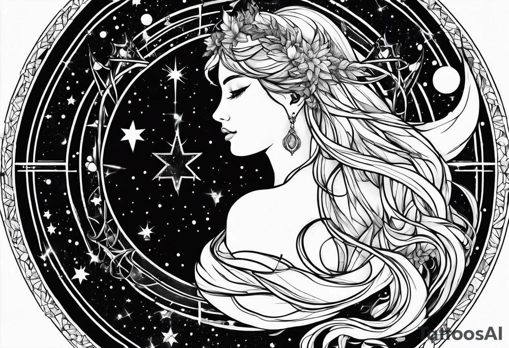 Galaxy with Gemini and Capricorn constellations tattoo idea