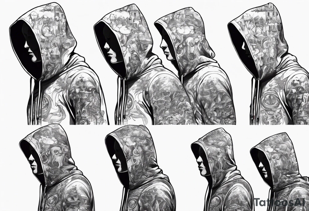 The full side view of a person in a hoodie. tattoo idea