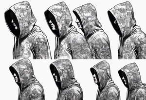 The full side view of a person in a hoodie. tattoo idea