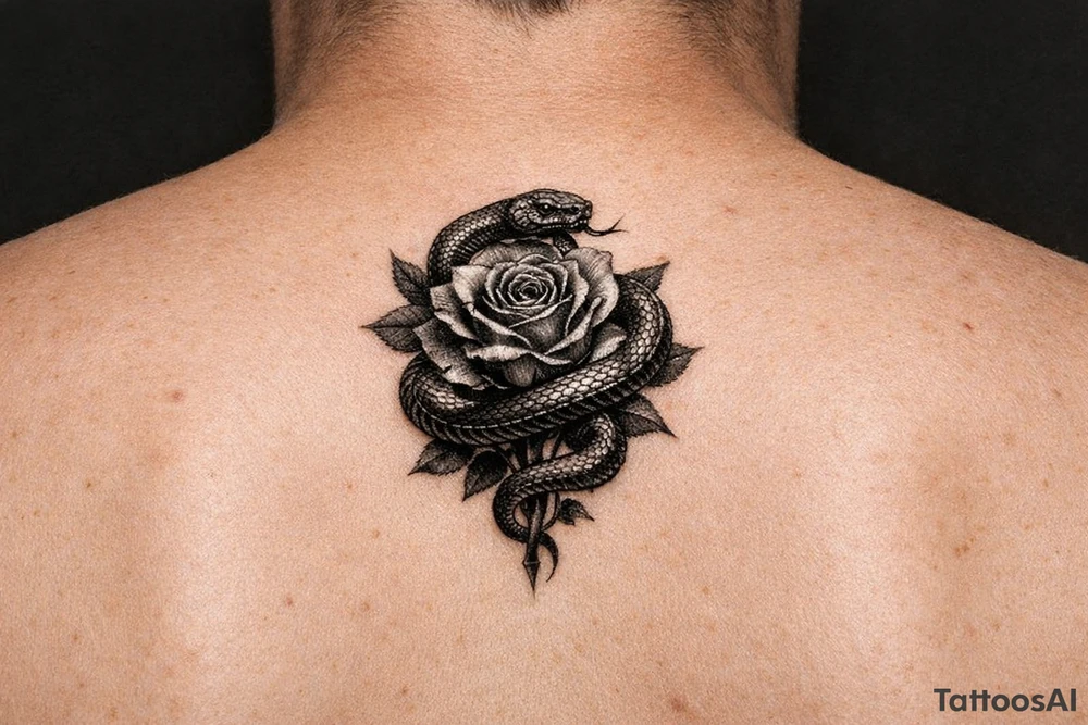 Snake wrapped around rose make it look realistic and hot tattoo idea