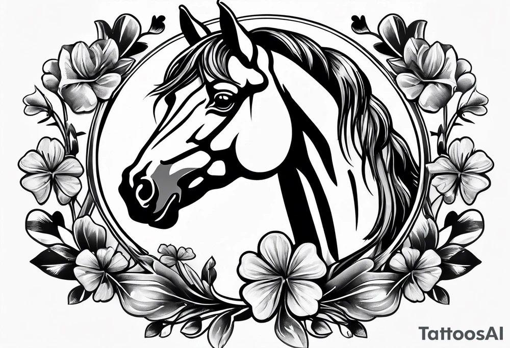 horse shoe with 5 leaf clover inside tattoo idea