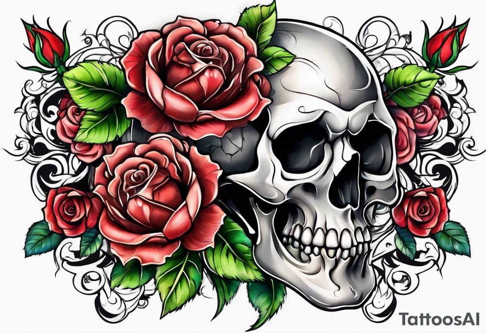 skull and roses tattoo idea