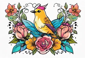 Fairytale flower bird crown tattoo idea