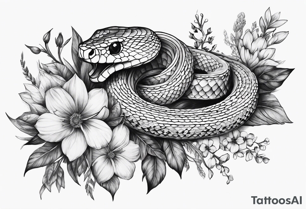 Spine tattoo, snake and flowers tattoo idea