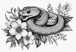 Spine tattoo, snake and flowers tattoo idea