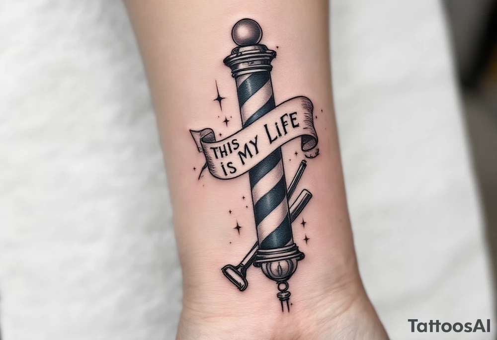 Barber pole with Razor 
           THIS IS MY LIFE tattoo idea