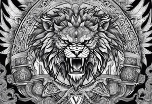 Valhalla sword shield  axe  dragon lion
Valknut  ruins tattoo idea