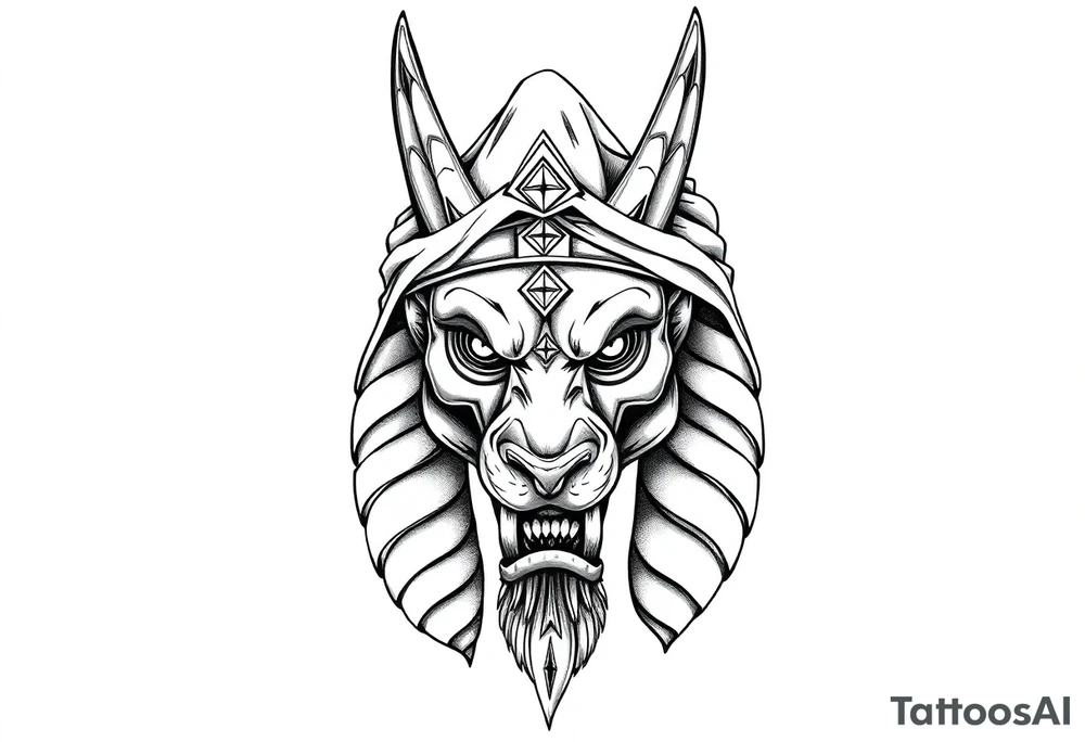 Anubis powerful face muscle in Egypt style with mantle on head tattoo idea