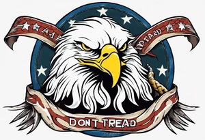 American traditional Bald Eagle carrying a snake in its talons, with a banner reading “don't tread on me” tattoo idea