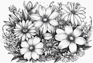 Honeysuckle,3 daisys,cosmos,and snowdrop tattoo idea