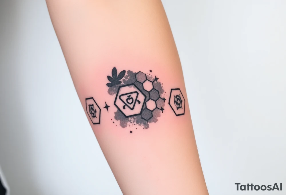 Good karma symbols inside honey combs repeated tattoo idea