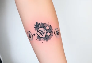 Good karma symbols inside honey combs repeated tattoo idea