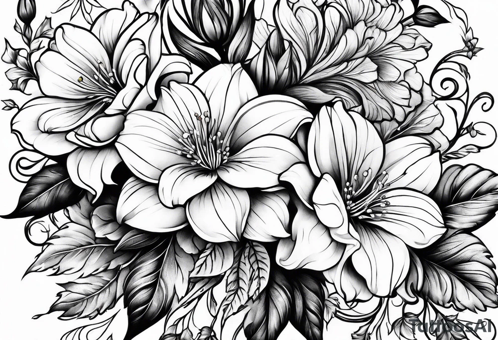Flowers with vines and leaves tattoo idea