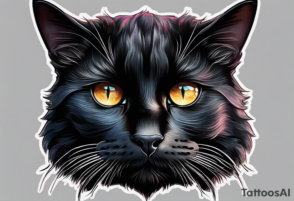 Photo realistic black cat head only facing forward add moon tattoo idea