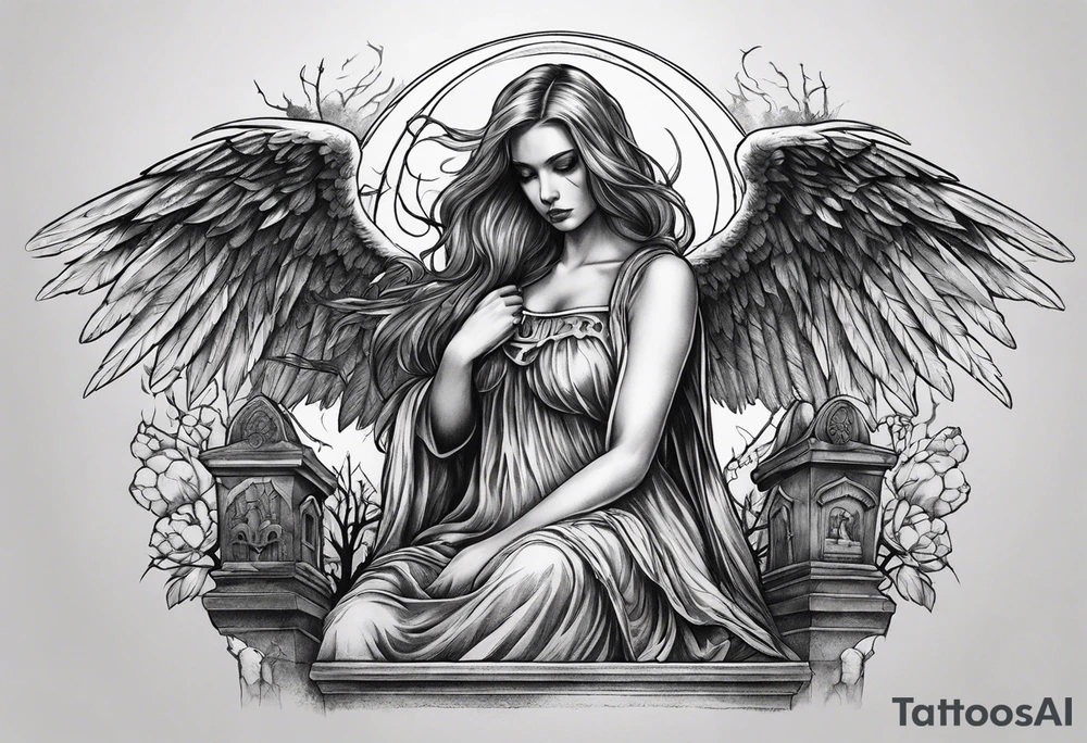 Angel of death in a creepy cemetery tattoo idea