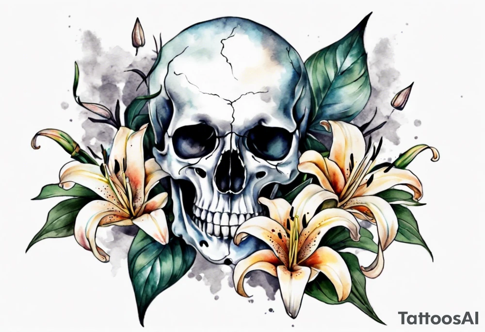 Skull and lilies tattoo idea