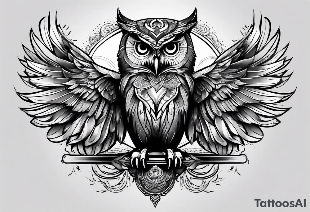 Owl on left chest tattoo idea