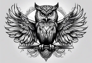 Owl on left chest tattoo idea