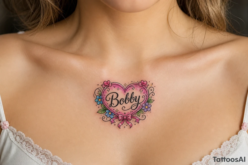 Heart cute adorable beautiful girly preppy heart tattoos with women boyfriends name that is named Bobby tattoo idea