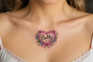Heart cute adorable beautiful girly preppy heart tattoos with women boyfriends name that is named Bobby tattoo idea