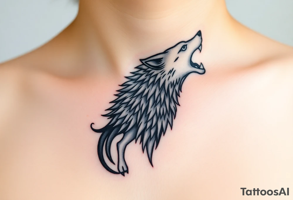 A  wolf snarling as a sheep  mystical creature tattoo idea