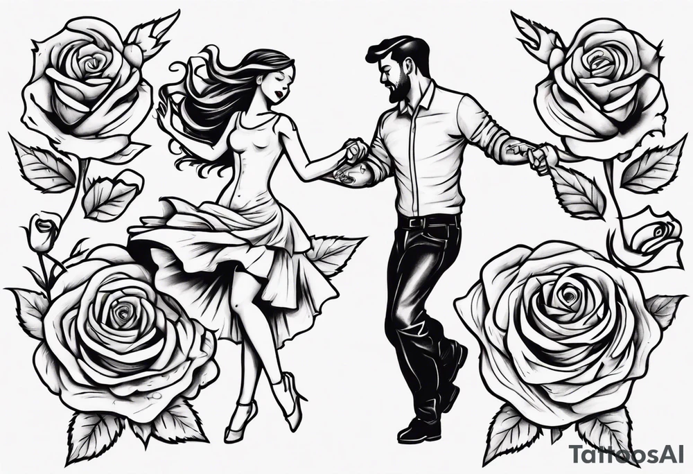 Couple dancing on a rose tattoo idea