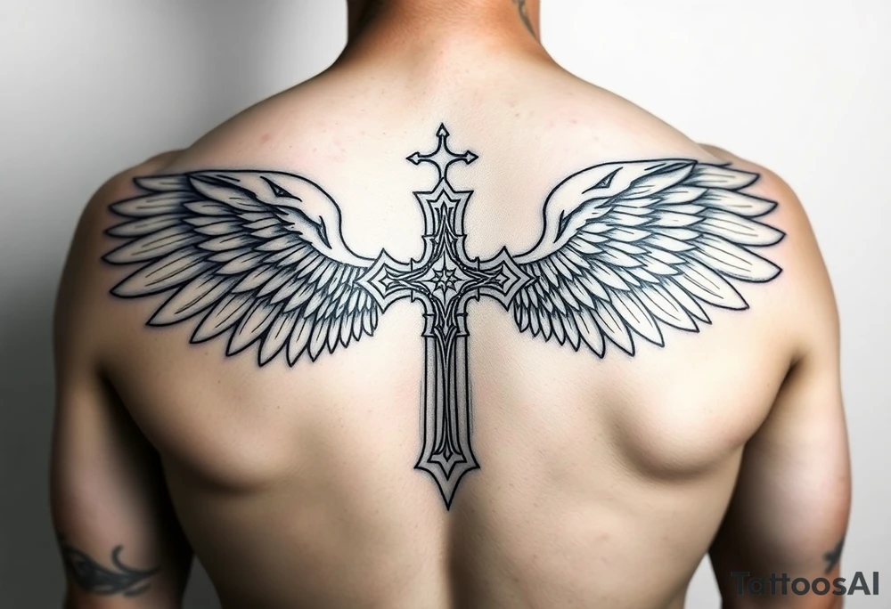 shoulder templar cross angel wings mystical tribal background tattoo idea