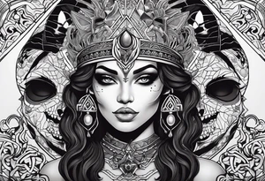 kali ma, alien goddess, valkrye, aries, pirate, divine feminine, zenza resonance, pachamama, lotus azul, blank panther, eagle, skull, 5D, nueva gaya, dna 12 tattoo idea