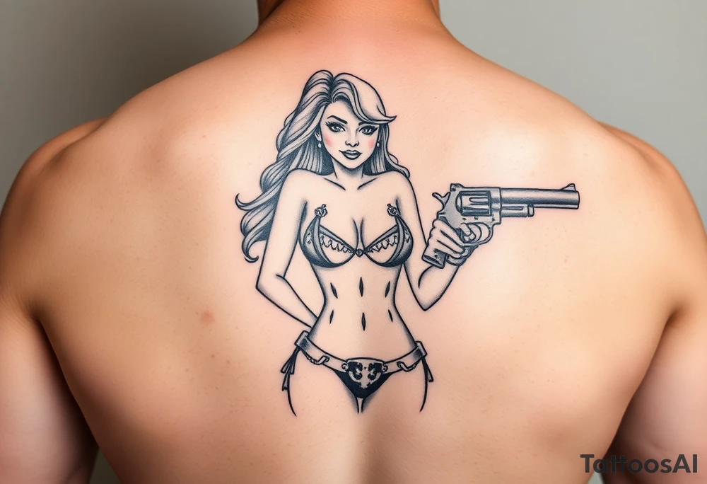 gangster girl in bikini with gun tattoo idea