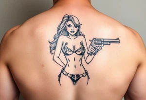 gangster girl in bikini with gun tattoo idea