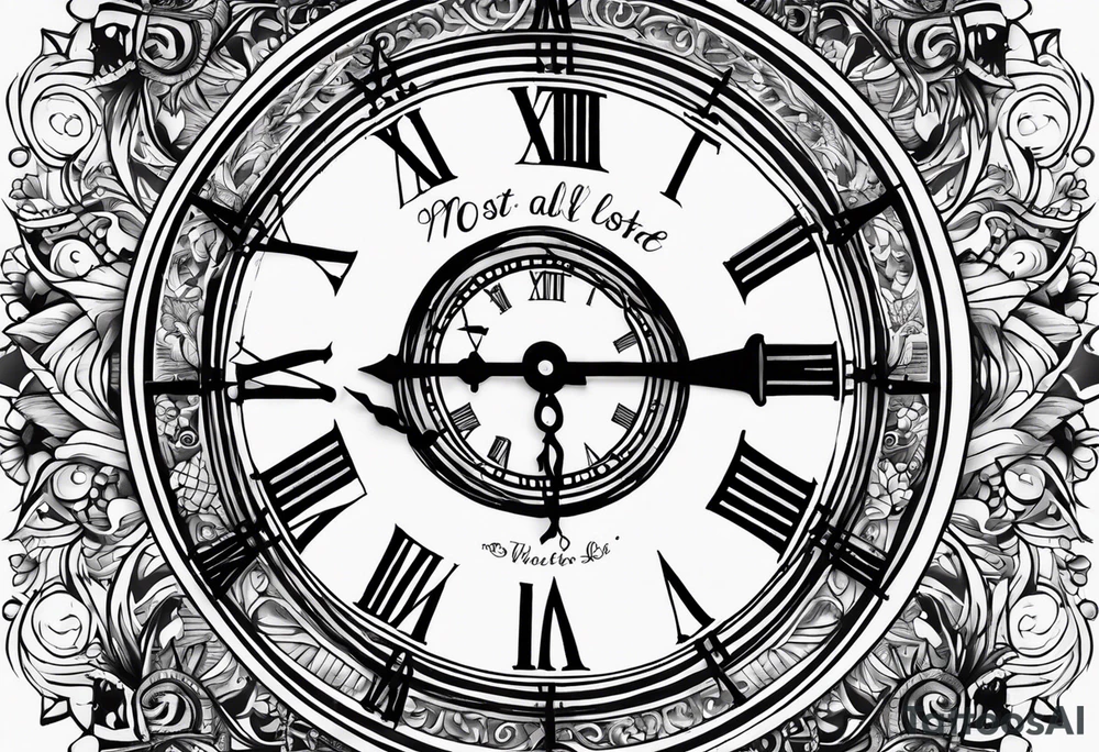 Clock tattoo saying Not All Those Who Wander Are Lost, describing past life events tattoo idea