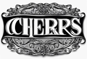 "Cheers Mate" text black and grey ink armband +abstract +grey Cancer Ribbon tattoo idea