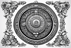 Spartan shield with Greek spiral pattern around it tattoo idea