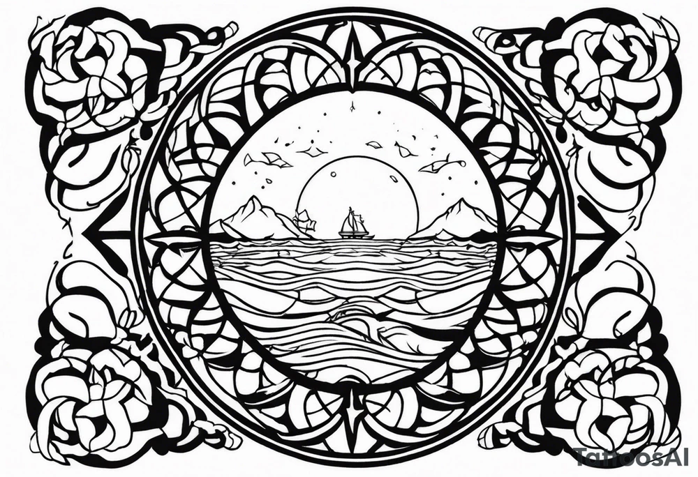 calm sea and Yggdrasill tattoo idea