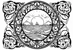 calm sea and Yggdrasill tattoo idea