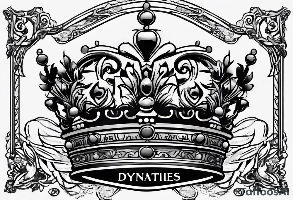 A crown with lettering underneath that says "Dynasties of the Crown" tattoo idea