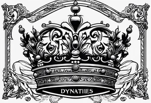 A crown with lettering underneath that says "Dynasties of the Crown" tattoo idea
