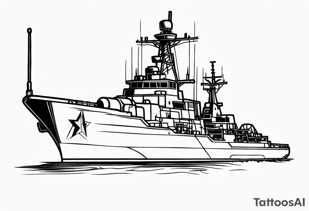 guided missile destroyer front view tattoo idea