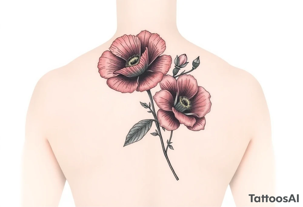 Fore arm tattoo in the neo american traditional style. I want to incorporate a few different flowers: poppy's, morning glorys, narcisus in full color tattoo idea