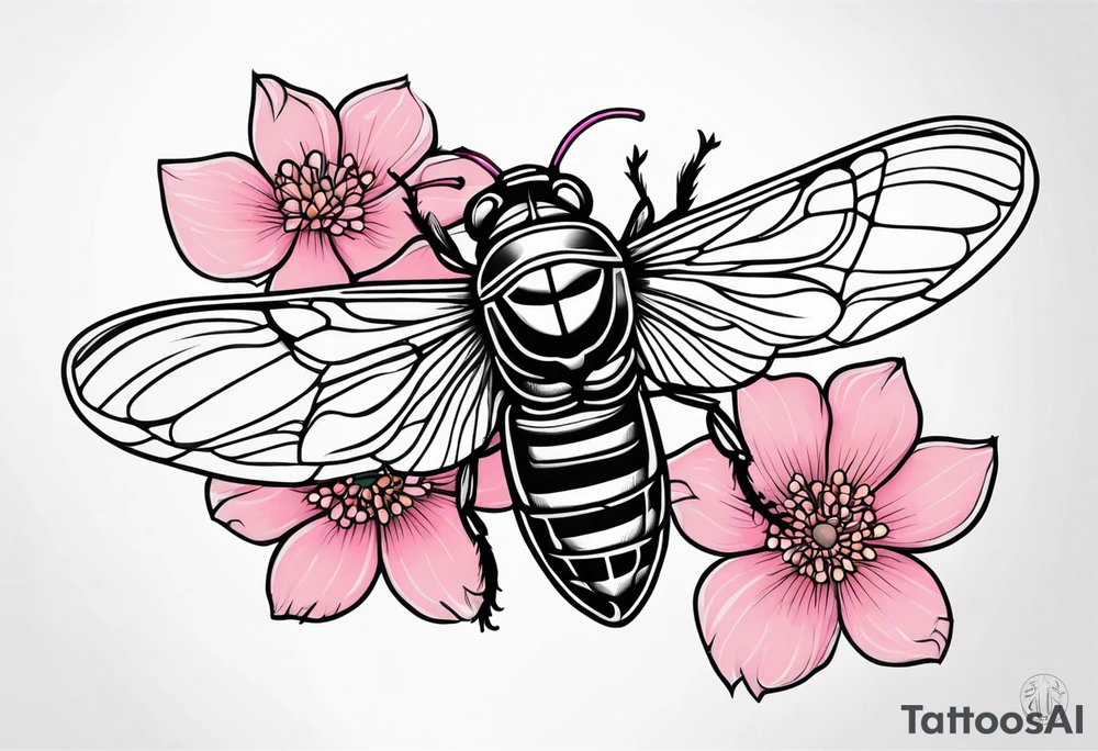 Neo traditional Cicada and pink flower tattoo idea