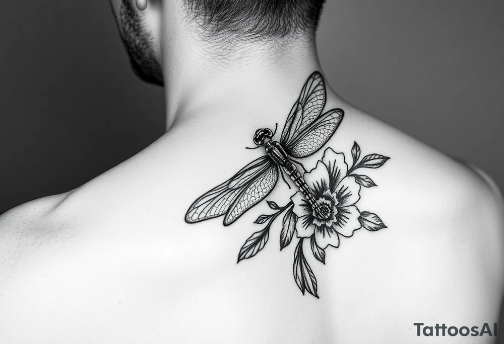 Tattoo  ecrit 'dinna fash'. style celtique linge noir fin avec fleur ecossai et dragonfly. position du tattoo main vers le pouce allonger tattoo idea