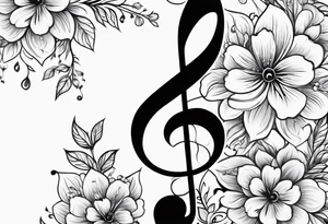 Treble clef, flowers tattoo idea