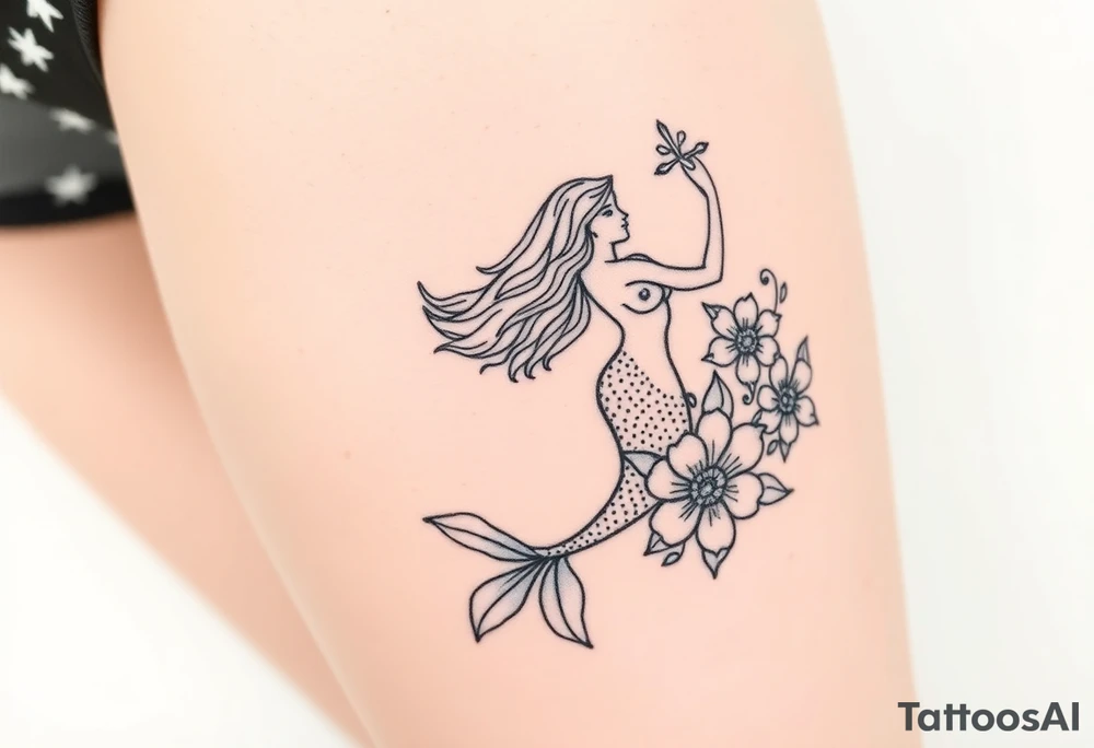 mermaid and sea flowers, Sagittarius tattoo idea