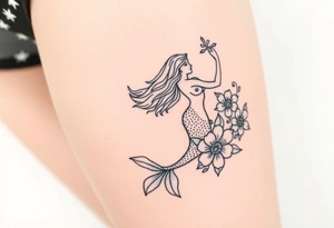 mermaid and sea flowers, Sagittarius tattoo idea