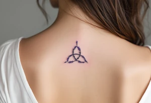A triquetra made of delicate lavender sprigs, with soft purple hues and a watercolor effect. tattoo idea