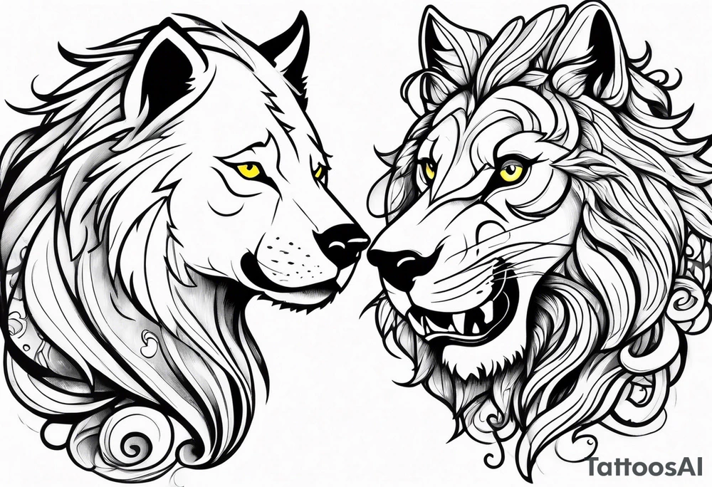 Wolf and lion tattoo idea