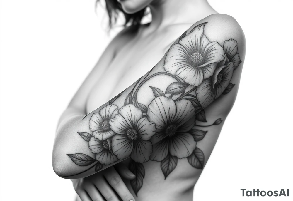 Pin up arm sleeve. With October flower November flower December flower tattoo idea