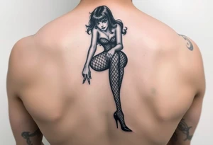 Goth woman with fishnet tights, long nails and stiletto shoes tattoo idea